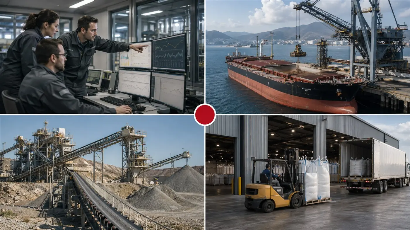 Quick Minerals connected industrial ecosystem Quick Minerals ecosystem connecting digital operations, bulk freight, mineral processing and warehouse distribution